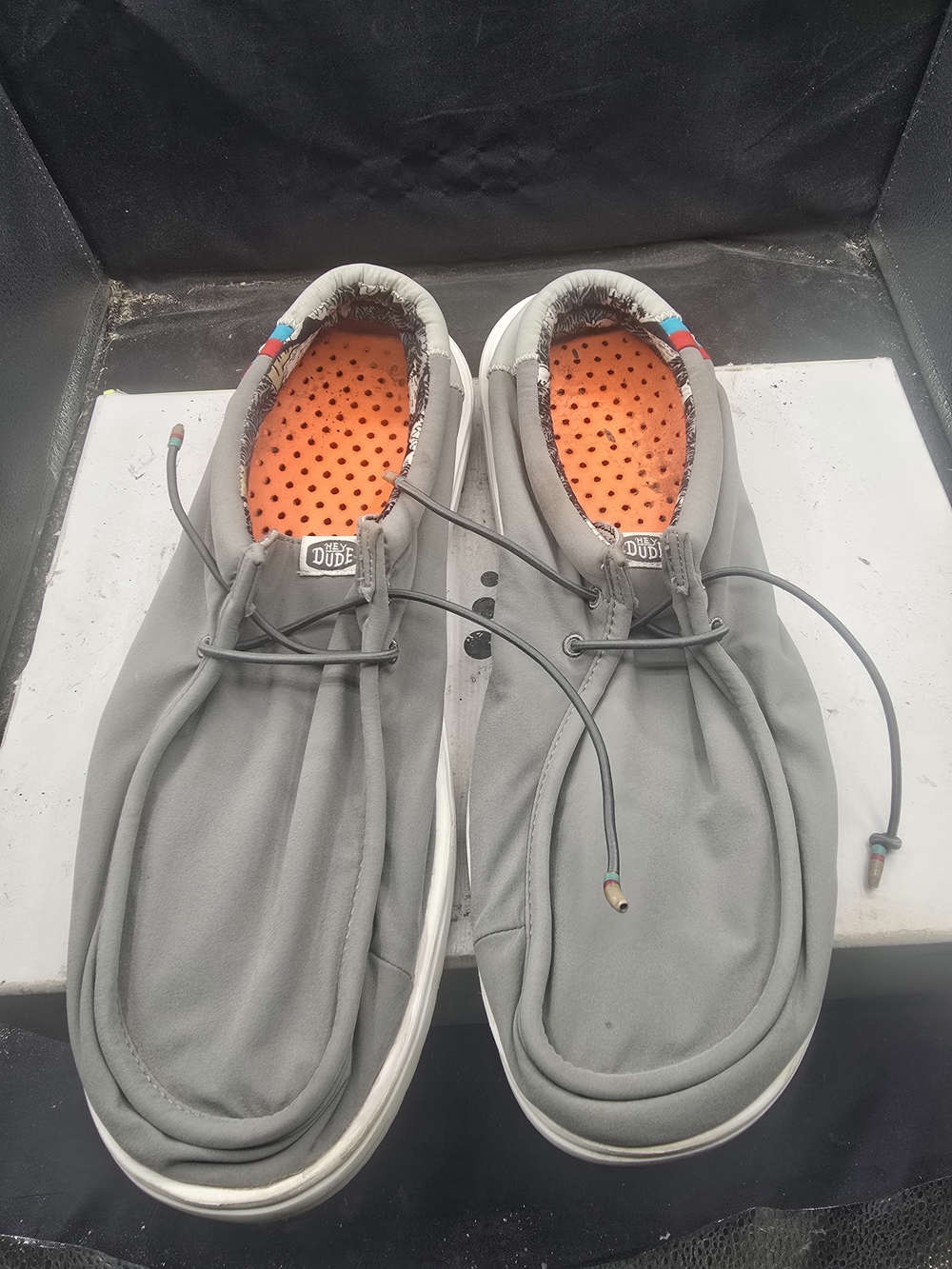 Hey Dude Men’s Gray Slip-On Loafers with Orange Insole Accents
